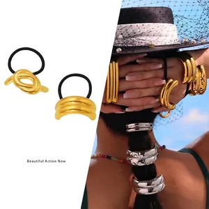 Stainless Steel Hair Tie Metallic Ponytail Cuff Elastic Hair Band Punk Geometric Hair Ring Gold Silver Jewelry For Women