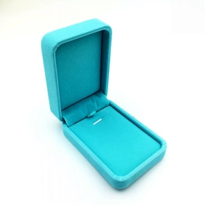 Premium turquoise velvet jewelry box with flip-top lid for necklace and pendant packaging