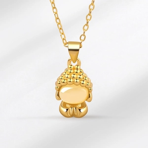 Pendentif Bouddha Sans Visage en Cuivre Plaqué Or Antique Pour Femme Incrusté de Calcédoine Bijoux Zen Orientaux Cadeau Sans Chaîne