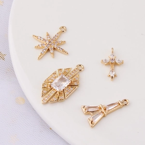Eight Pointed Star Cross Eiffel Tower Copper Zirconia Pendants DIY Jewelry Making Accessories Gold Plated Charms