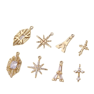 8-piece gold plated copper pendants with cubic zirconia stars and Eiffel Tower shapes