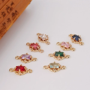Rectangular zircon gemstone connector charms in gold plating for DIY jewelry making