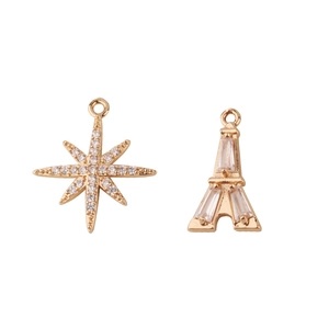 Gold plated DIY star and Eiffel Tower pendants with cubic zirconia for jewelry making