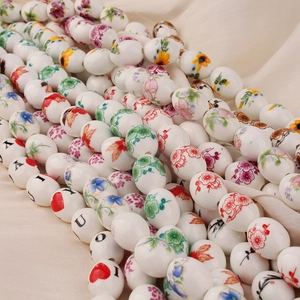 Cuentas de Cerámica Estilo Chino Vintage Ovaladas Patrones Florales Corazón Alfabeto Separadores Porcelana Para DIY Joyas