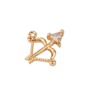 Golden bow and arrow jewelry pendant with sparkling triangular zircon inlay for DIY crafts
