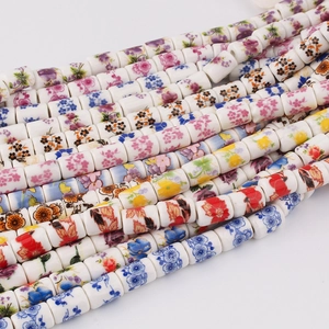 DIY colorful floral print ceramic cylinder beads for handmade jewelry accessories