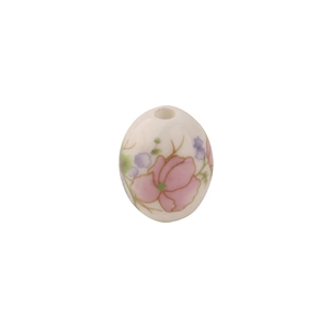 Cuenta ovalada de cerámica con motivos florales rosas para joyas y pulseras DIY
