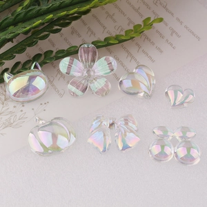 Iridescent Aurora AB Coating Resin Acrylic DIY Craft Accessories Heart Flower Bow Shape Jewelry Making Pendants Decoration