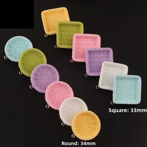 Mini resin woven basket charms in square and round shapes with gold hooks for DIY jewelry