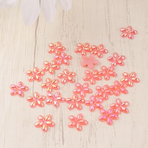 Pink resin flower cabochons with iridescent laser finish for DIY nail art and phone cases
