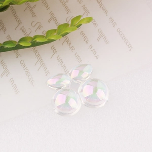 Macro view of aurora resin clover charm for DIY jewelry and nail art crafts
