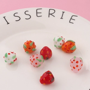 Cute strawberry and polka dot glass beads for DIY jewelry making in pink and red