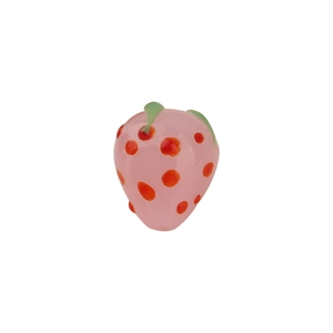 Cute pink strawberry glass bead with green leaves for DIY jewelry making and crafting