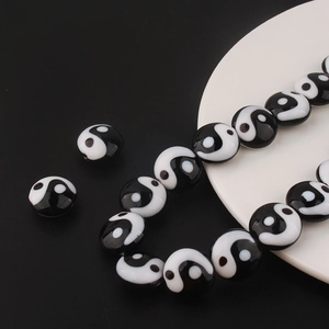 Chinese Retro Handgeschilderde Tai Chi Yin Yang Patroon Keramische Kralen 16mm Ronde Porseleinen Losse Kralen Voor DIY Sieraden