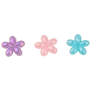 Three iridescent resin five-petal flowers for DIY nail art and phone case decoration