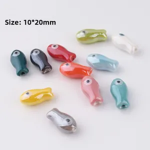 Hand-painted 10x20mm vintage colorful fish ceramic beads for DIY jewelry making
