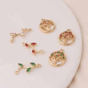 Vergoldetes Kupfer Lebensbaum Runde Hohle Anhänger Zweig Verbinder DIY Schmuck Zubehör Strass Eingelegte Charms Für Halskette Ohrringe Herstellung