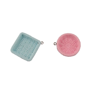 Miniature woven basket pendants in pink and blue for DIY jewelry making and crafts