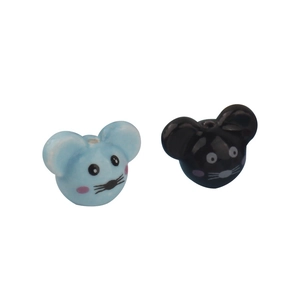 Simpatiche perle in ceramica a forma di topo per gioielli fai-da-te in blu e nero