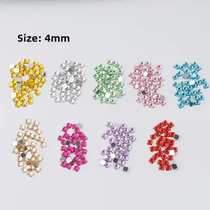 Assortiment de strass carrés 4mm en acrylique pour nail art et création de bijoux DIY