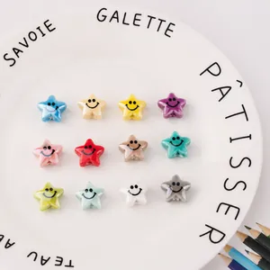 Colorful ceramic star beads with smiley faces for DIY jewelry making and bracelets