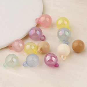 Candy Color Round Resin Ball Pendants With Loop Pearlescent Plastic Beads For DIY Jewelry Making Keychain Hair Accessories