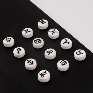 Twelve white round zodiac ceramic beads for DIY jewelry and handmade bracelets