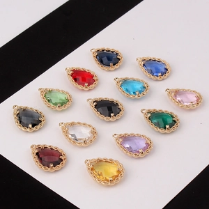 Set de 12 colgantes de cristal en forma de gota con bordes dorados de encaje para joyería DIY