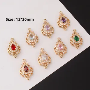 Lot de 8 pendentifs en zircon plaqué or en forme de poire pour bijoux DIY, 12x20 mm