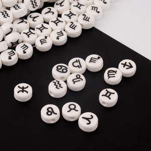 White circular ceramic zodiac beads for DIY handmade bracelets and jewelry making