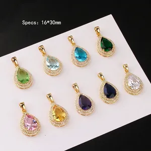 Set di pendenti a goccia placcati in oro con pietre di zircone colorate e micro pavimentazione