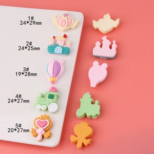 DIY resin cartoon charms with castle and hot air balloon shapes in pastel candy colors