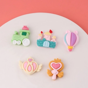 DIY resin charms set with cartoon castle and hot air balloon in pastel macaron colors