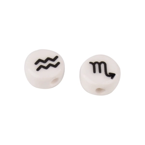 White ceramic zodiac beads with black constellation symbols for DIY jewelry making