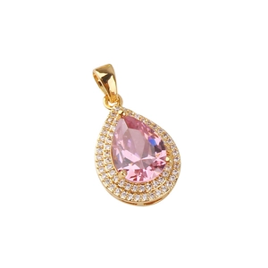 Pendente a goccia in cristallo rosa con placcatura in oro e alone di zirconi