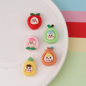 5pcs cartoon fruit resin charms with faces for DIY crafts and phone case decoration