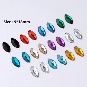 9x18mm multi-color marquise acrylic rhinestones with metal borders for DIY accessories