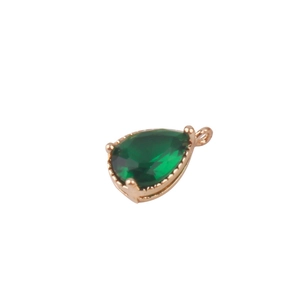 Deep green teardrop crystal pendant with gold-plated setting for DIY jewelry making
