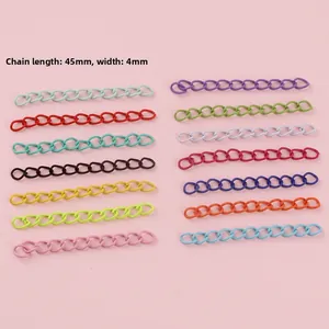 Colorful metal extension chains for DIY jewelry, 45mm x 4mm lacquer finish links