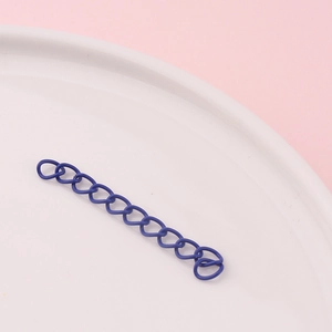 Detail view of a matte blue metal extension chain for DIY jewelry making and necklaces