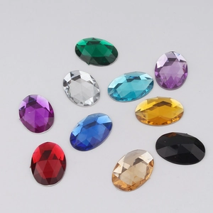 Oval faceted acrylic rhinestones in ten assorted colors for DIY jewelry and crafts