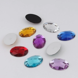 Oval faceted acrylic rhinestones with flat silver backs for DIY jewelry and clothing