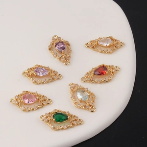 7pcs set of teardrop cubic zirconia jewelry connectors with gold plated hollow frames