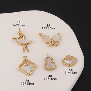 Gold-plated brass pendants with white shell and zircon for DIY jewelry making