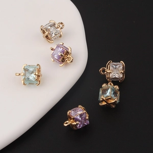 Square zircon gift box pendants with gold-plated brass for DIY jewelry making accessories