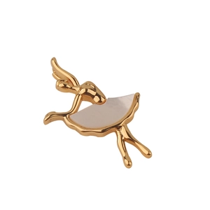 Elegant gold plated ballet dancer pendant with white shell skirt and zircon stones