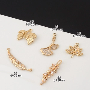 Pendentifs feuilles de ginkgo et d'érable dorés avec zircon pour bijoux DIY