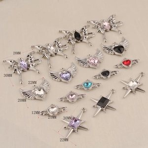 Y2K alloy pendant charms set with crystal hearts, butterflies and crosses for DIY jewelry
