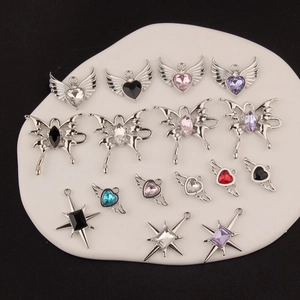 Alloy Rhinestone Heart Butterfly Star Charms For Jewelry Making DIY Y2K Gothic Winged Heart Pendant For Necklace Bracelet