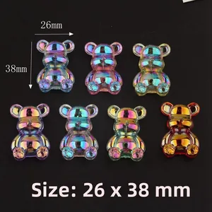 Iridescent 3D bear-shaped DIY resin pendants in various colors measuring 26mm by 38mm
